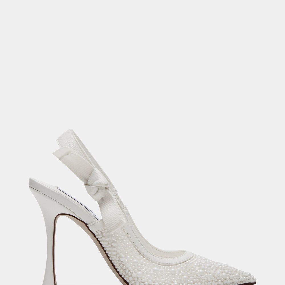 Steve Madden Pearl-Embellished Ivory Pointed Toe Slingback Pumps